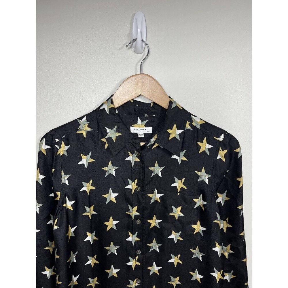Equipment Femme Dress Women XS Black Brett Star Print Silk Shirt Dress - Picture 4 of 12